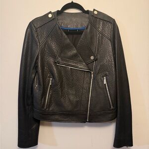 Diane Von Furstenberg Textured Black Leather Jacket